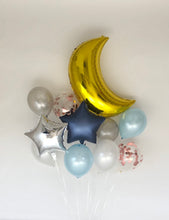Load image into Gallery viewer, Sweet Moon 11 Piece Moon and Star Balloons Bouquet - Baby Shower, Birthday, Gender Reveal, Eid, and Ramadan Party Decoration (Blue)