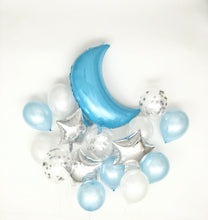 Load image into Gallery viewer, Sweet Moon 16 Piece Moon and Star Balloons Bouquet - Baby Shower, Birthday, Gender Reveal, Eid, Ramadan Party Decoration (Baby Blue)