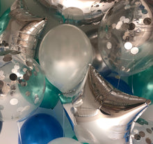 Load image into Gallery viewer, Sweet Moon 24 Piece Moon and Star Balloons Bouquet - Baby Shower, Birthday, Gender Reveal, Eid, and Ramadan Party Decoration (Blue & Green)