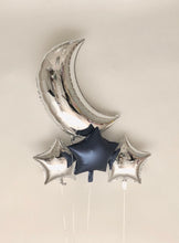 Load image into Gallery viewer, Sweet Moon 24 Piece Moon and Star Balloons Bouquet - Baby Shower, Birthday, Gender Reveal, Eid, and Ramadan Party Decoration (Metallic Blue)