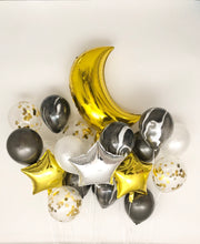 Load image into Gallery viewer, Sweet Moon 20 Piece Crescent and Star Balloons Bouquet - Baby Shower, Birthday, Hajj, Eid, and Ramadan Party Decoration (Black Agate Marble)