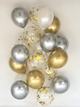 Load image into Gallery viewer, Sweet Moon 24 Piece Moon and Star Balloons Bouquet - Baby Shower, Birthday, Gender Reveal, Eid, and Ramadan Party Decoration (Metallic Gray)