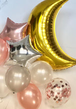 Load image into Gallery viewer, Sweet Moon 11 Piece Moon and Star Balloons Bouquet - Baby Shower, Birthday, Gender Reveal, Eid, and Ramadan Party Decoration (Rose Gold)