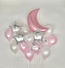 Load image into Gallery viewer, Sweet Moon 16 Piece Moon and Star Balloons Bouquet - Baby Shower, Birthday, Gender Reveal, Eid, Ramadan Party Decoration (Pink)