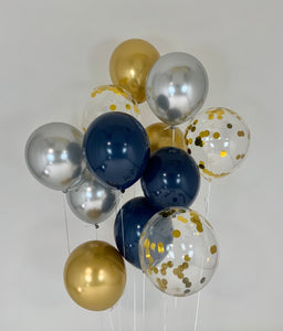 Sweet Moon 16 Piece Star Foil and Latex Balloons Bouquet - Baby Shower, Birthday, Gender Reveal, Eid, and Ramadan Party Decoration (Navy Blue)