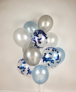 Sweet Moon 12 Piece Latex Balloons Bouquet - Baby Shower, Bridal Shower, Eid, and Ramadan Party Decoration (Blue)