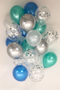 Sweet Moon 20 Piece Latex Balloons Bouquet - Baby Shower, Bridal Shower, Eid, and Ramadan Party Decoration (Blue & Green)