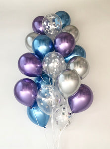 Sweet Moon 20 Piece Latex Balloons Bouquet - Baby Shower, Gender Reveal Bridal Shower, Eid, and Ramadan Party Decoration (Blue & Purple)