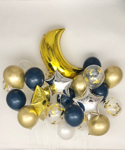 Sweet Moon 24 Piece Moon and Star Balloons Bouquet - Baby Shower, Bridal Shower, Birthday, Eid, Hajj, and Ramadan Party Decoration (Navy Blue)