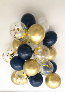Sweet Moon 24 Piece Moon and Star Balloons Bouquet - Baby Shower, Bridal Shower, Birthday, Eid, Hajj, and Ramadan Party Decoration (Navy Blue)