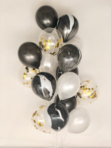 Sweet Moon 16 Piece Latex Balloons Bouquet - Baby Shower, Bridal Shower, Eid, and Ramadan Party Decoration (Black Agate Marble)