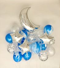 Load image into Gallery viewer, Sweet Moon 20 Piece Moon and Star Balloons Bouquet - Baby Shower, Bridal Shower, Birthday, Eid, and Ramadan Party Decoration (Blue Agate Marble)