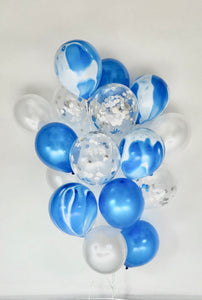 Sweet Moon 20 Piece Moon and Star Balloons Bouquet - Baby Shower, Bridal Shower, Birthday, Eid, and Ramadan Party Decoration (Blue Agate Marble)