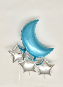 Sweet Moon 16 Piece Moon and Star Balloons Bouquet - Baby Shower, Birthday, Gender Reveal, Eid, Ramadan Party Decoration (Baby Blue)