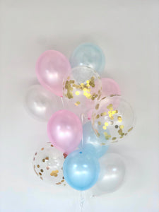 Sweet Moon 12 Piece Latex Balloons Bouquet - Baby Shower, Bridal Shower, Eid, and Ramadan Party Decoration (Blue & Pink)