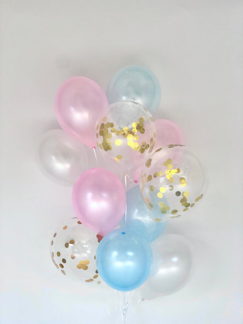 Sweet Moon 12 Piece Latex Balloons Bouquet - Baby Shower, Bridal Shower, Eid, and Ramadan Party Decoration (Blue & Pink)