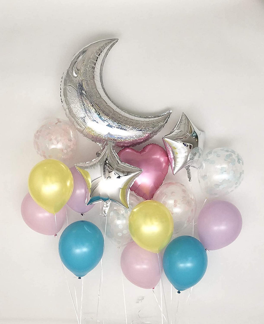 Sweet Moon 16 Piece Moon and Star Balloons Bouquet - Baby Shower, Gender Reveal, Bridal Shower, Eid, and Ramadan Decoration (Dream Set)